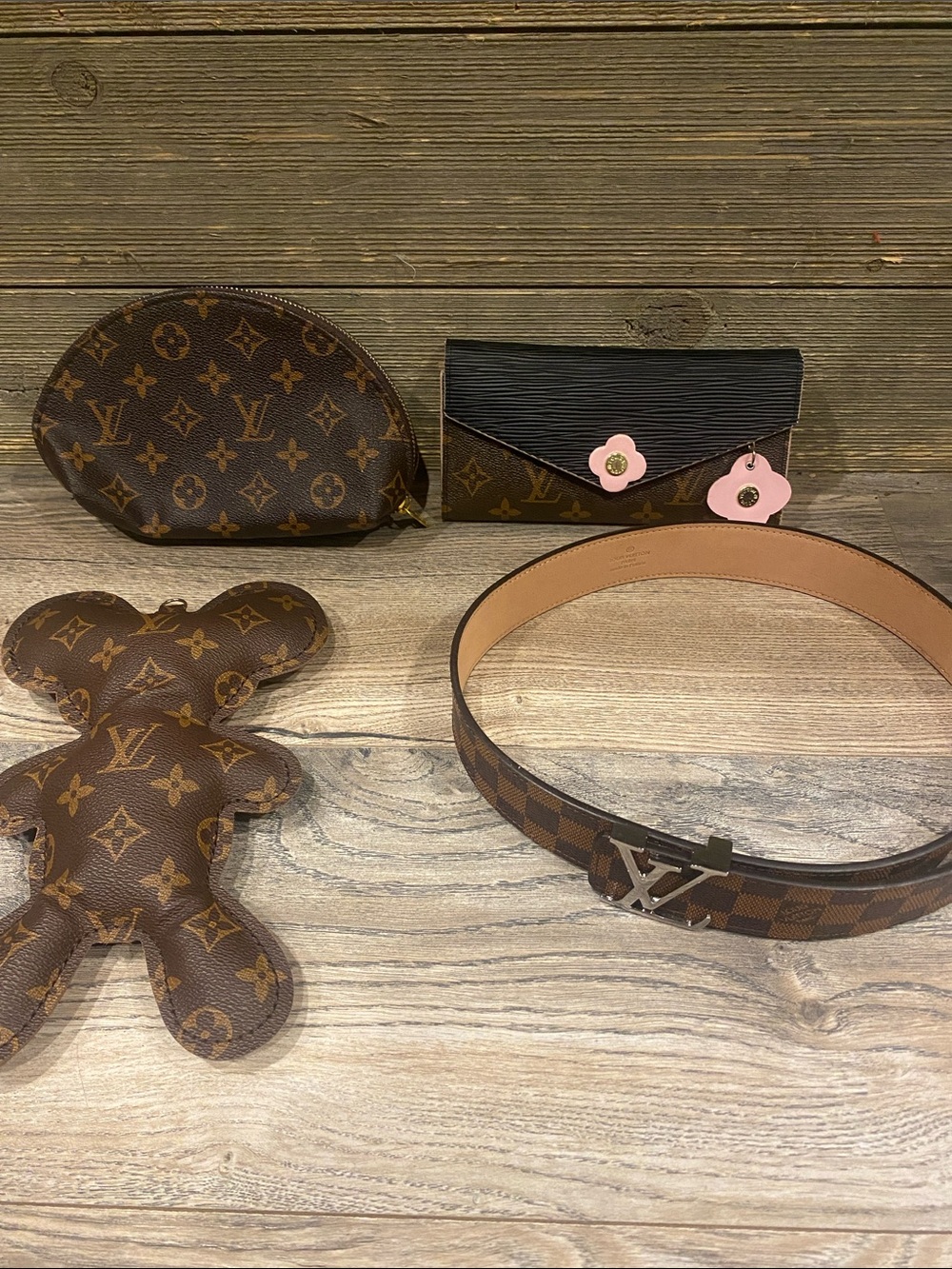Wallet, belt, make up bag